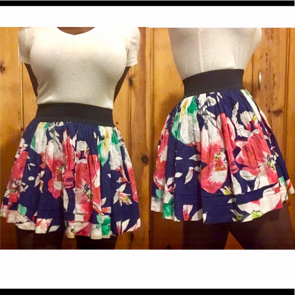 floral flirty short skirt high waist pink blue  XS